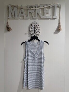 Lane Bryant Gray and White Striped Henley Tank